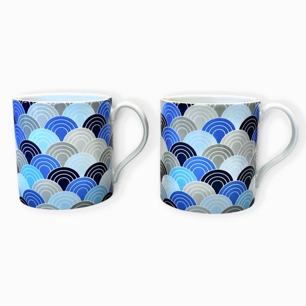 Set of 2 Jonathan Adler Carnaby
Scale Ceramic Coffee Tea Mugs Cups Blue Deco